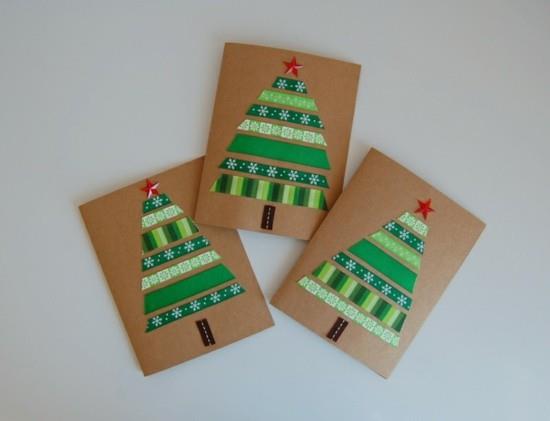 κορδέλες δώρων πράσινα έλατα χριστουγεννιάτικες κάρτες
