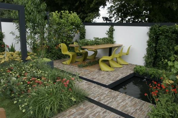 δημιουργήστε ένα όμορφο κάθισμα κήπου τραπεζαρία φυτά ξύλινο σύστημα νερού