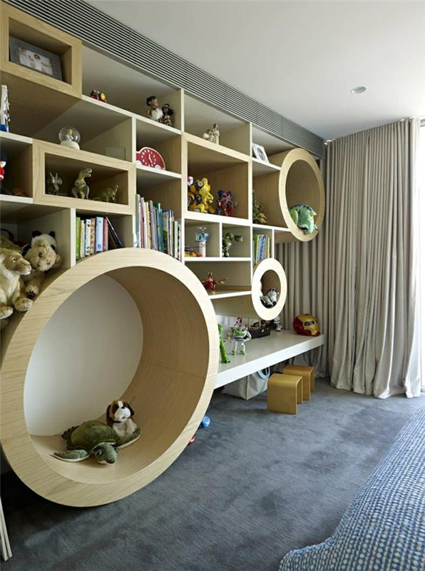 σχεδιασμός παιδικού δωματίου ασυνήθιστα ράφια αποθηκευτικός χώρος παιδικό δωμάτιο χαλιά