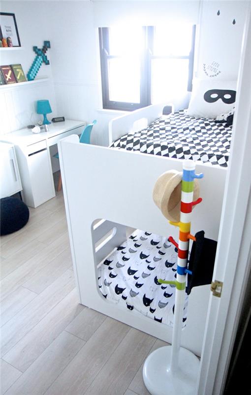 σχεδιασμός παιδικού δωματίου λευκοί τοίχοι παιδικού δωματίου σοφίτα πλακάκια δαπέδου κρεβατιού