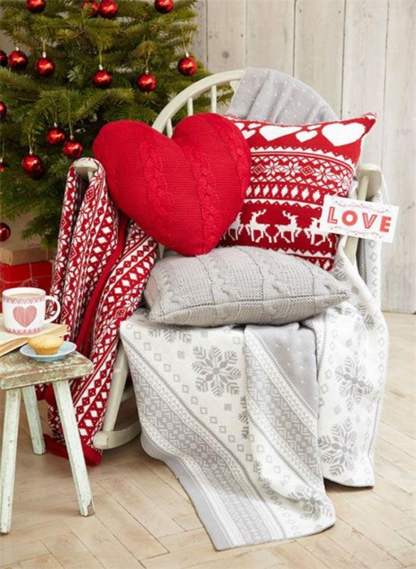 πλεκτές ιδέες χειροτεχνίας Χριστούγεννα ρίξτε μαξιλάρια κόκκινη καρδιά