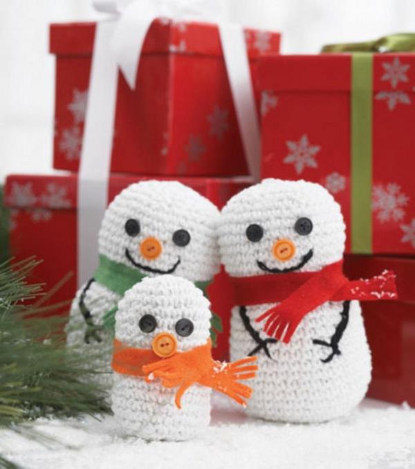 πλεκτές ιδέες χειροτεχνίας χριστουγεννιάτικα στολίδια χιονάνθρωπος