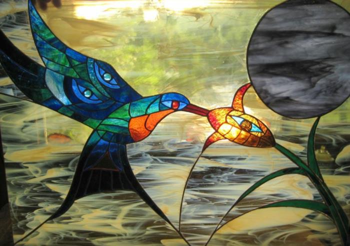 ζωγραφική υαλοβάμβακα παράθυρα μοντέρνα σχέδια κολιμπρί