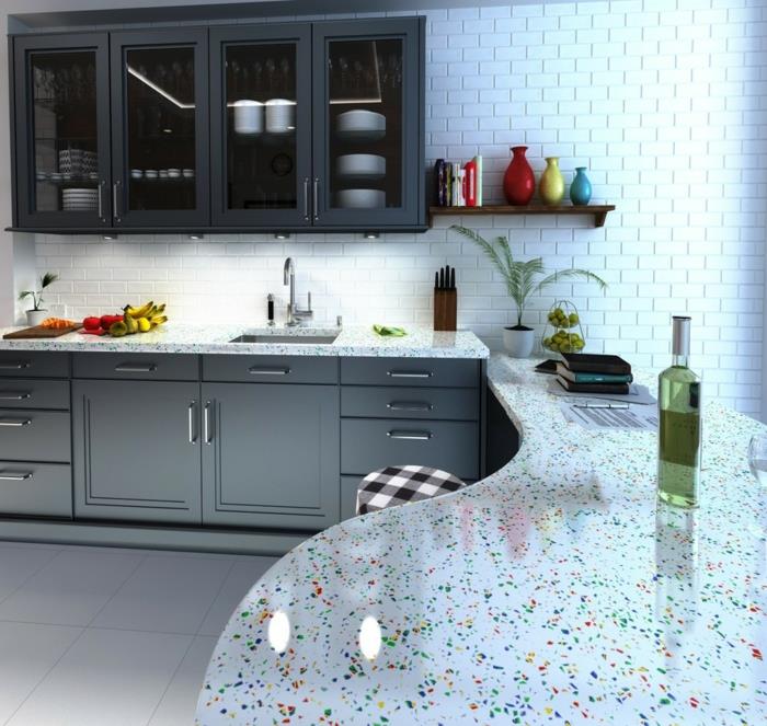 γυάλινο πιάτο επιφάνεια εργασίας κουζίνα σχεδιασμός ιδέες βιώσιμη πολύχρωμη ανακύκλωση γυαλιού