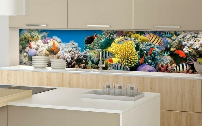 γυαλί πίσω τοίχο κουζίνα ψάρια διακοσμητικά