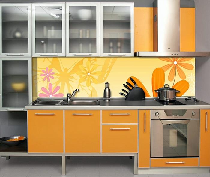 γυαλί πίσω τοίχος κουζίνα πορτοκαλί γυάλινες πόρτες ντουλαπιών κουζίνας εξωτικές