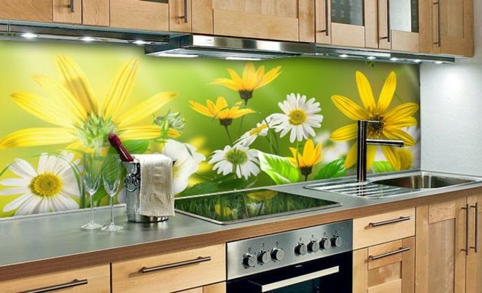 γυάλινο τοίχο πίσω λουλούδια κουζίνας λιβάδια