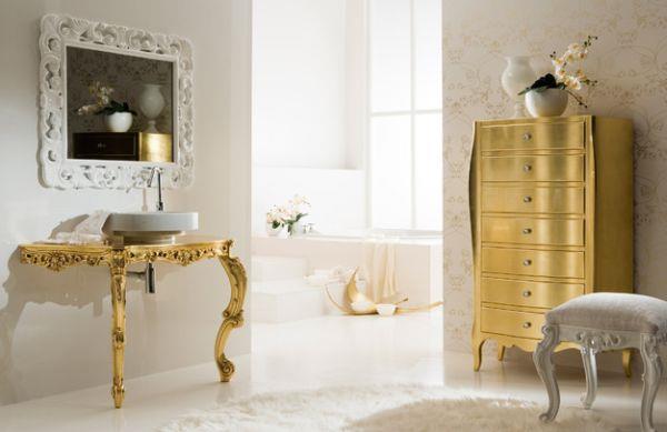 χρυσές πινελιές κομψό τραπέζι και ρετρό συρταριέρα