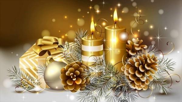 χρυσές αποχρώσεις ιδέες διακόσμησης κεριά Χριστούγεννα