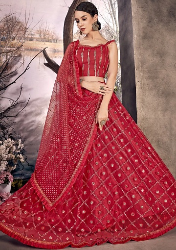 Raudona Gota Patti Lehenga