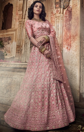 Rožinė Gota Patti Lehenga