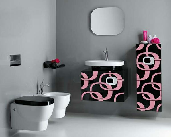 γκρι-ροζ ιδέες εσωτερικού σχεδιασμού κουρτίνες μπάνιο