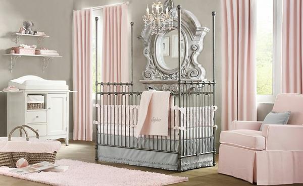 γκρι-ροζ ιδέες εσωτερικού σχεδιασμού παιδικό δωμάτιο βρεφικό κρεβάτι