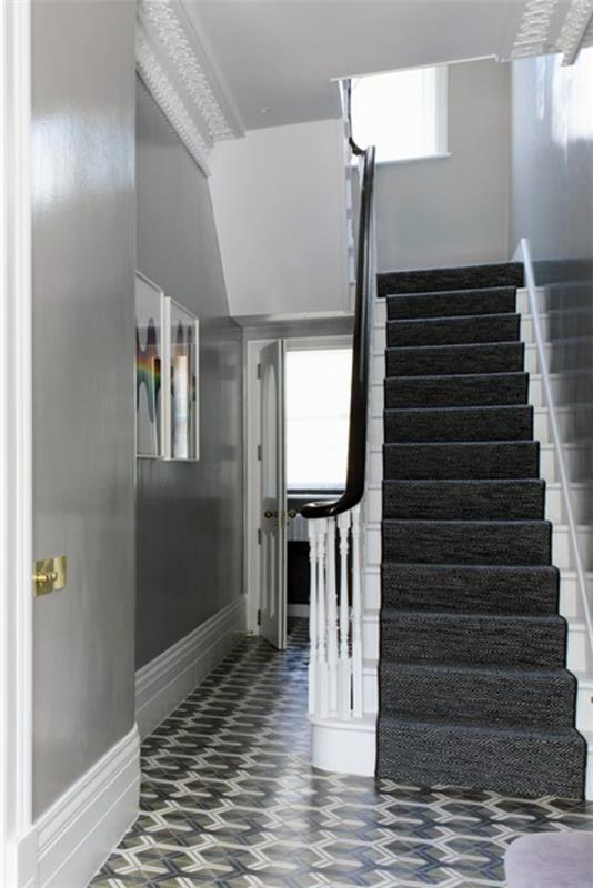 γκρι χρώματα τοίχων ιδέες σκάλες στο διάδρομο μοντέρνα