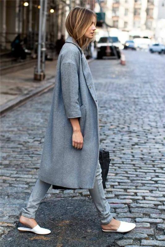 γκρι παλτό στολή φθινοπωρινή μόδα street fashion κυρίες