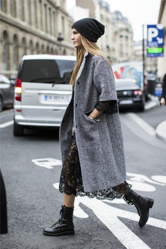γκρι παλτό στολή πτώση μόδας τάσεις μόδας δρόμου