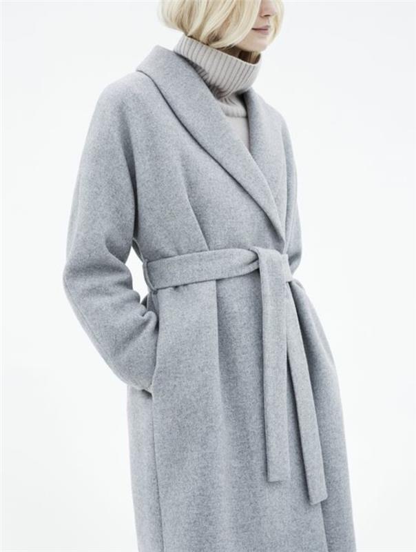 γκρι παλτό στολή χειμερινές τάσεις μόδας γυναικείο παλτό με ζώνη