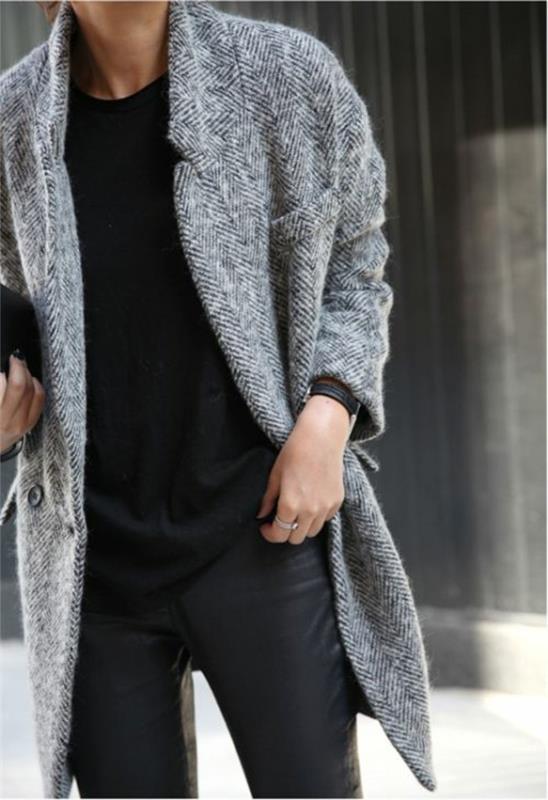 γκρι παλτό στολή χειμωνιάτικες τάσεις μόδας μάλλινο παλτό