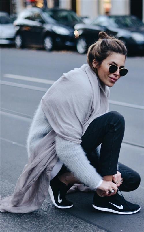 γκρι πουλόβερ γυναικείες μόδες χειμερινές τάσεις σπορ μόδα τάσεις μόδας δρόμου