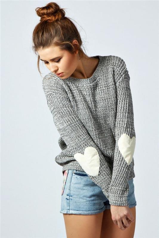 γκρι πουλόβερ γυναικείες μόδες χειμερινές τάσεις στρώμα πλεκτό πουλόβερ