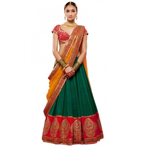 Bordo ve Yeşil Lehenga
