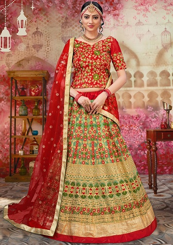 Kırmızı ve Yeşil Lehenga