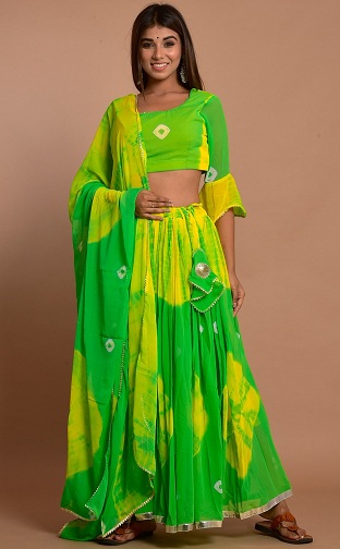 Sarı ve Yeşil Lehenga