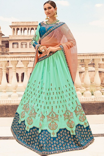 Mavi ve Yeşil Lehenga