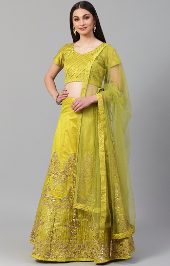 Yeşil ve Altın Lehenga