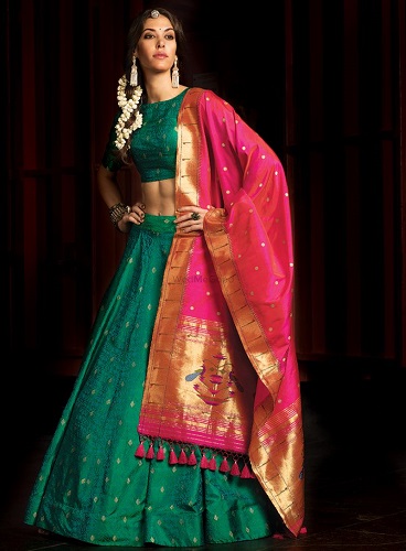 Yeşil İpek Lehenga