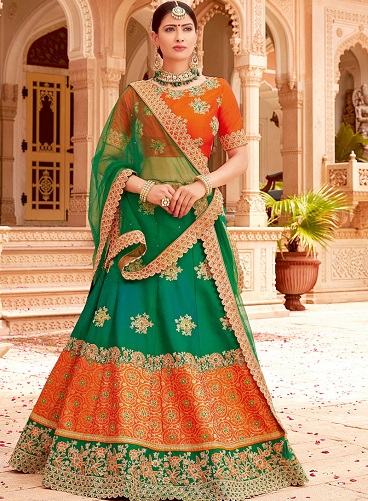 Yeşil ve Turuncu Lehenga