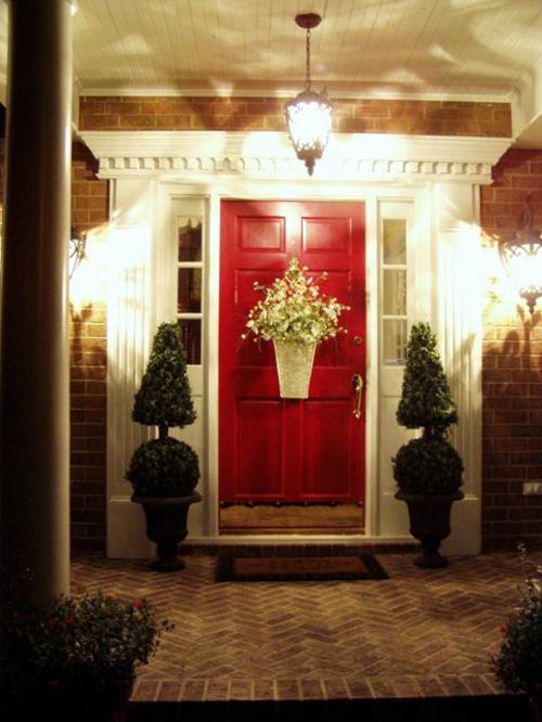 φωτεινό κόκκινο εξωτερική πόρτα νυχτερινή ιδέα μοτίβο ελκυστική μπροστινές πόρτες