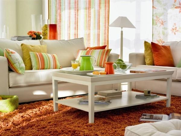 πράσινο κίτρινο πορτοκαλί ρίξτε μαξιλάρια ιδέες σαλόνι