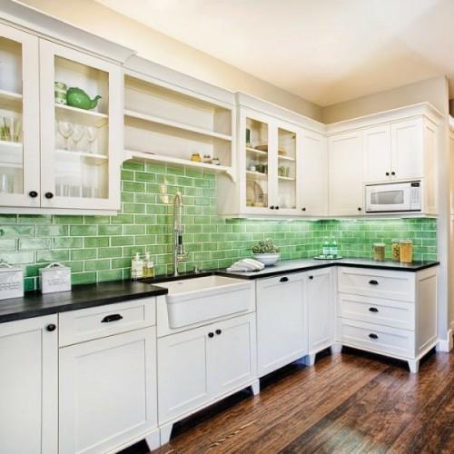 πράσινο καθρέφτη κουζίνας λευκή ιδέα σχεδιασμού εξοπλισμού