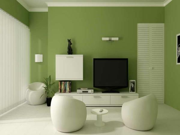 πράσινο χρώμα τοίχου σαλόνι