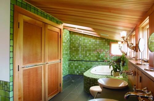 πράσινα πλακάκια μπάνιου σοφίτα μπάνιο