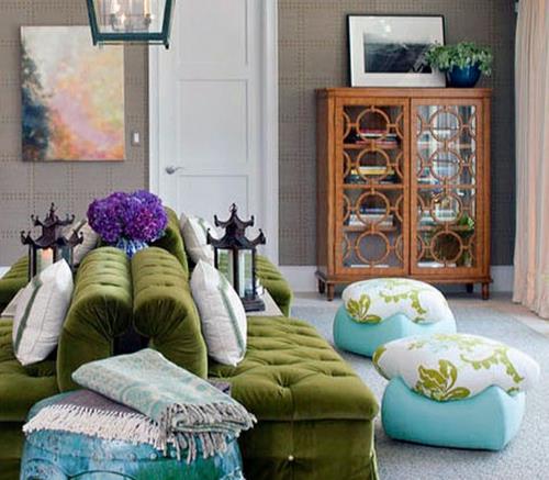 επικαλυμμένο σαλόνι πράσινο καναπέ κάθισμα μαξιλάρι Οθωμανική