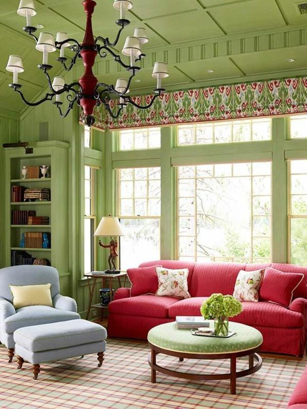 πράσινο σαλόνι χρωματικό σχέδιο στρογγυλό τραπέζι