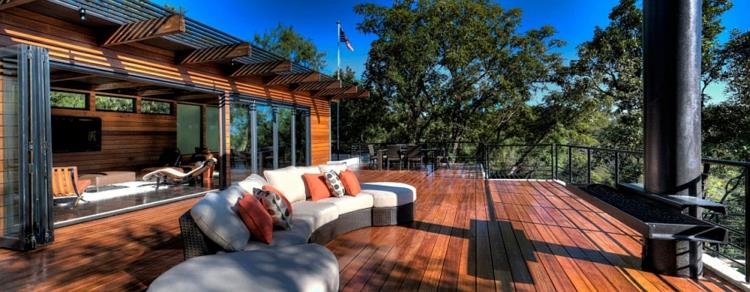 πράσινο σχέδιο βιώσιμη αρχιτεκτονική κατοικία βεράντα ξύλινα έπιπλα σαλονιού δαπέδου