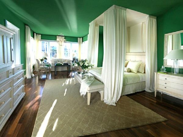 πράσινο υπνοδωμάτιο τοίχο χρώμα οροφής χρώμα θόλο κρεβάτι λευκό