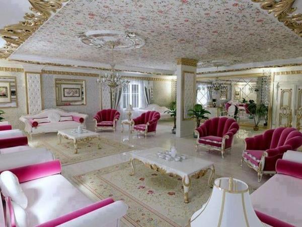 υπέροχο σαλόνι κλασικό λευκό και ροζ