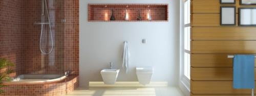 Καλά σχεδιασμένα πλακάκια μπάνιου αποχρώσεις του καφέ ντουλάπι ράφι τοίχου