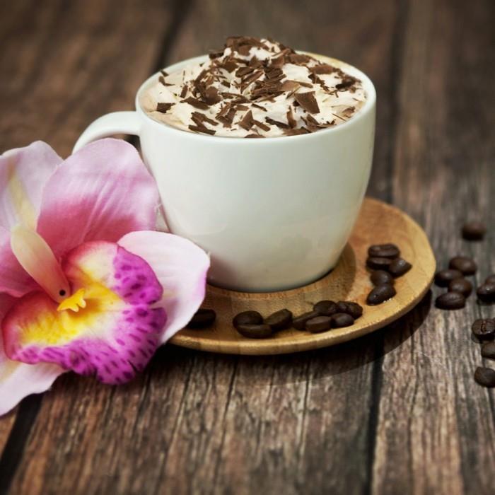 καλημέρα καφέ καφέ φασόλια καφέ αφρός γάλακτος ορχιδέα