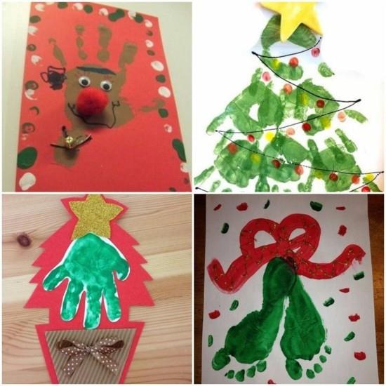 ιδέες για αποτυπώματα χειροποίητες χριστουγεννιάτικες κάρτες με παιδιά