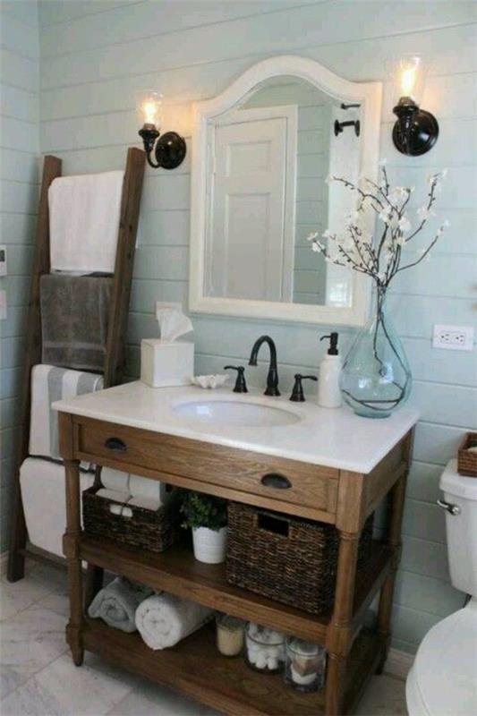 πετσέτα σκάλα ξύλινα έπιπλα δωματίου ρουστίκ κουτιά μπάνιου καλάθια ξύλινα έπιπλα