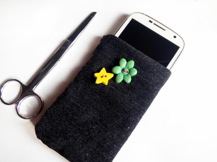 ράψιμο θήκη κινητού τηλεφώνου σκούρο γκρι διακόσμηση χρωματιστά λουλούδια