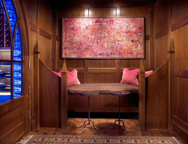 σχέδιο σπιτιού κελάρι κρασί τοιχογραφία ξύλινο χαλί ροζ κόκκινο