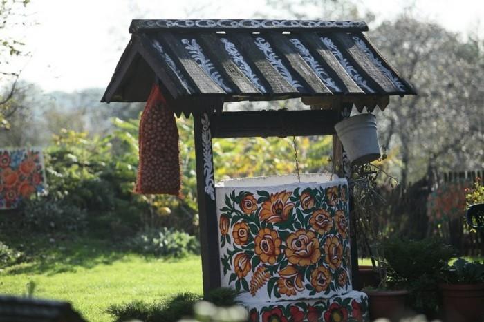 σπίτι πρόσοψη σχέδιο zalipie floral μοτίβο συντριβάνι
