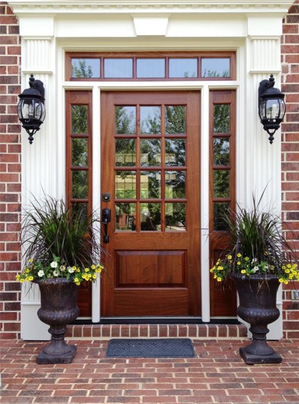 ξύλινη μπροστινή πόρτα φτιάξτε τη δική σας πόρτα από ανοιχτό ξύλο λουλούδια καρυδιάς