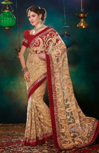 Krem-Renkli-Net-Sari-Ağır-Resham-Work-2